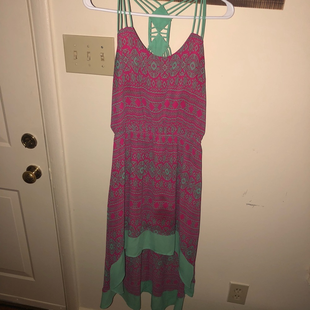 Pink/Teal Hi Low Dress